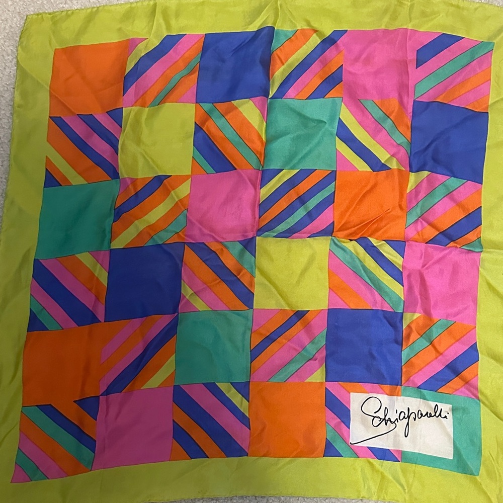 Vibrant Multicolor Checkered Silk Scarf by Schiaparelli 1960’s